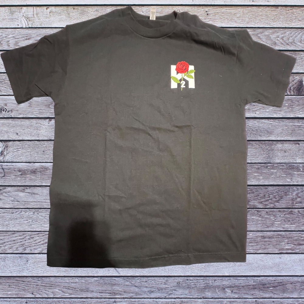 Alstyle Large Warehouse Number Two‎ T-Shirt Men Black Excellent Rose Graphic LA